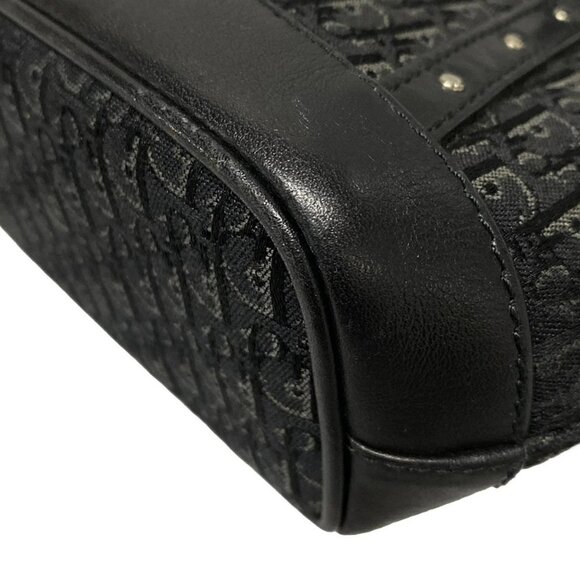Auth DIOR/ChristianDior Trotteur - Black Gray Jacquard Leather Handbag - Picture 3 of 16